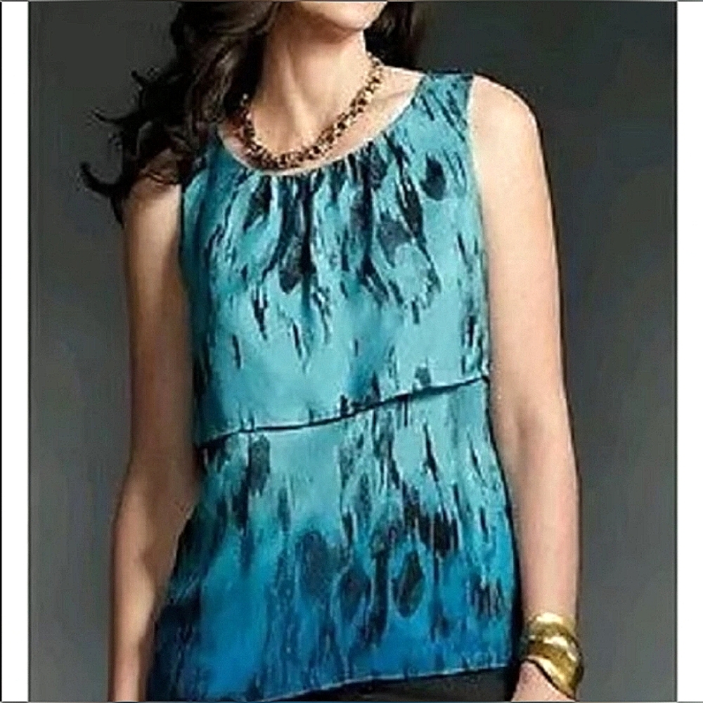 Cabi 100% Silk Medium Serene Blouse blue ombre sleeveless tiered